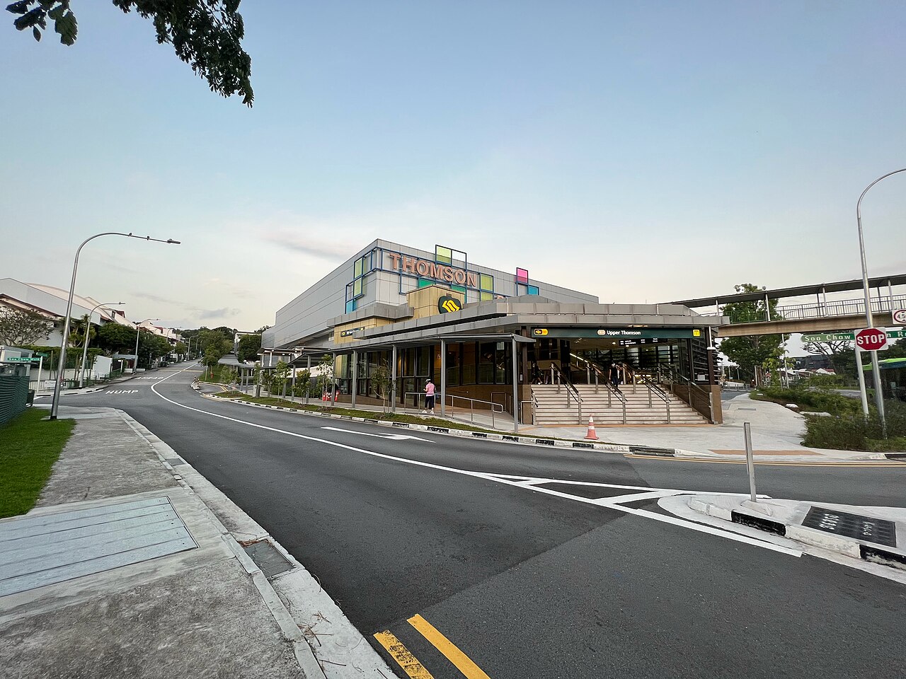 Upper Thomson MRT entrance with Thomson Plaza behind it